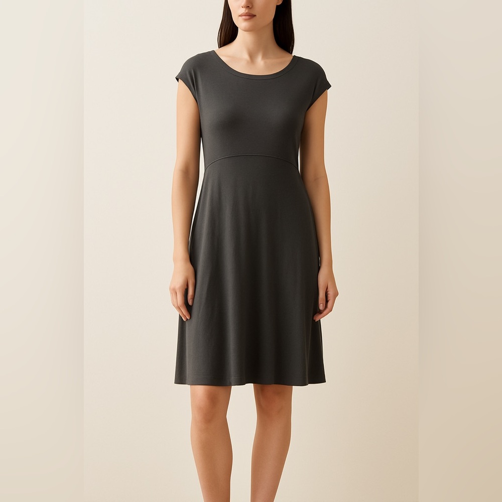 Eileen Fisher Dark Gray Stretch Jersey Midi Dress Size S